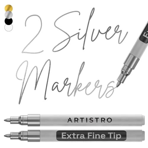 ARTISTRO Silver Acrylic Paint Markers - 0.7mm Extra Fine-Tip - Set of 2 | Metallic Paint Pens, Perfect for Crafting, Art Projects, & More - color: Silver, style: Extra Fine