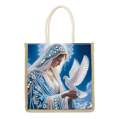JZHYOAN Diamond Painting Canvas Tote Bags, DIY Diomand Art Tote Bags Kits for Adults, Reusable Grocery Shopping Hand Storage Bag with Handles, Portable Book Storage for Family School Woman Man