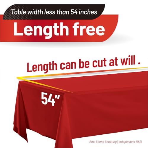 Plastic Table Cloth, 110 Ft X 54 In Disposable Tablecloth Red Tablecloth | Waterproof Plastic Table Cloth Disposable Plastic Table Cover Roll with Cutter for Birthday, Party, Graduation, Christmas - color: Red, size: 1320" x 54" (Rectangular)