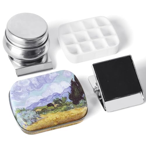 Portable Travel Watercolor Palette, Mini Metal Tin Box,12-Well Empty Tins - color: Outdoor Painting Set-wheat Field