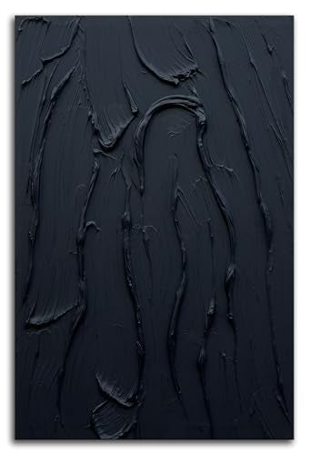 zoinart Hand Painted Pure Black Wall Art Minimalist Oil Painting 24x36 Inches Vertical Thick Textured Wall Art Home Office Decoration - color: BL-042