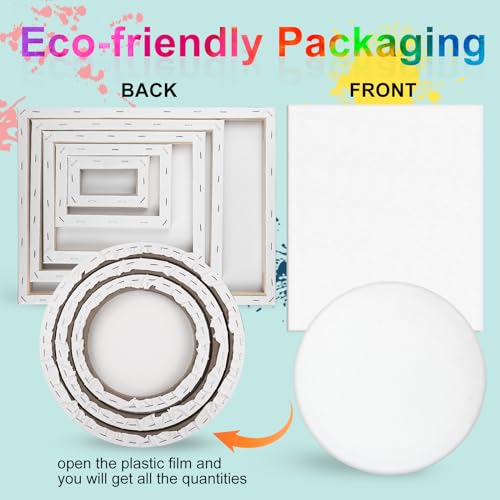 21 Packs Stretched Canvases for Painting, MultiSize 12x16, 10x12, 8x10, 5x7, 3x5, Round Canvas with 8x8,10x10,12x12, Primed Blank Canvas for Oil, Acrylic Paint,for Beginner, Artist. - size: 21Pack-MultiSize Canvas