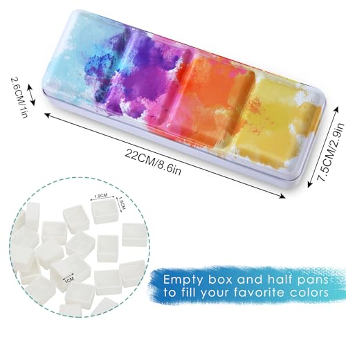 PEVART Empty Watercolor Palette Tins Box Metal Paint Case with Fold Out Palette, Medium Colorful Watercolor Tray Palette with 37 Half Pans and a Water Color Pen for DIY Travel Watercolor Palette - color: Colorful, size: 37 Half Pans