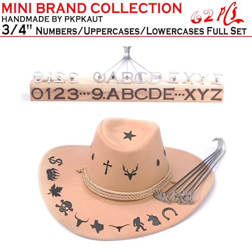 62Pcs 3/4" Custom Branding Iron for Wood, Leather Branding Stamp | Mini Wood Branding Iron on Letters Personalized, Number/Alphabet/Leather Burning Stamps Woodworking Kit for Hats, Steak, Food - size: 62PCS 3/4" Number/Uppercase&Lowercase Letters Set