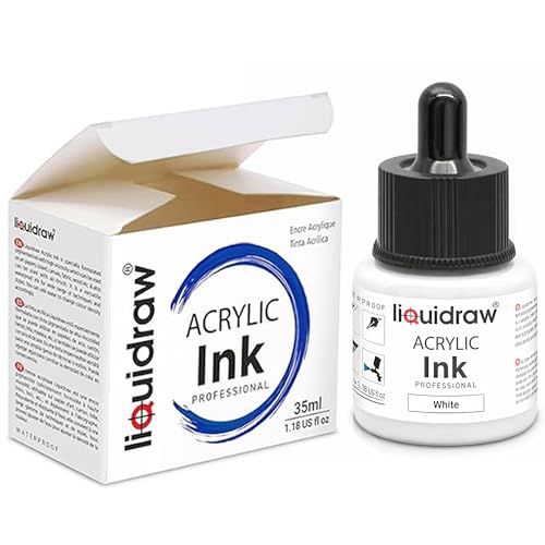 Liquidraw Acrylic Ink - White | 1.18 fl oz / 35 ml Bottle with Dropper | for Painting, Art & Drawing on Canvas, Fabric, Wood & Board | for Professional Artists, Students & Hobbyists | Craft Gift