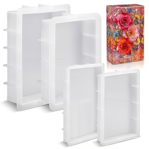 4 Pack Large Rectangular Resin Molds, Epoxy Resin Casting Silicone Mold Set (56oz, 19oz, 14oz, 10oz), Deep Pour Molds for Flower Preservation, DIY Bookends, Wedding Bouquet Keepsakes, Home Decor