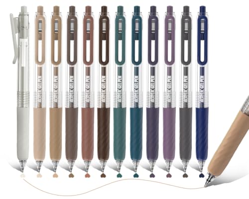 XIAPN Acrylic Gel Pens, 12 Maillard & Variegated Black Colors | 0.7mm Tip , Retractable Colored Pens, Perfect for Coloring, Writing, Drawing, Journaling, Note Taking, Black & White Paper - color: Maillard & variegated black