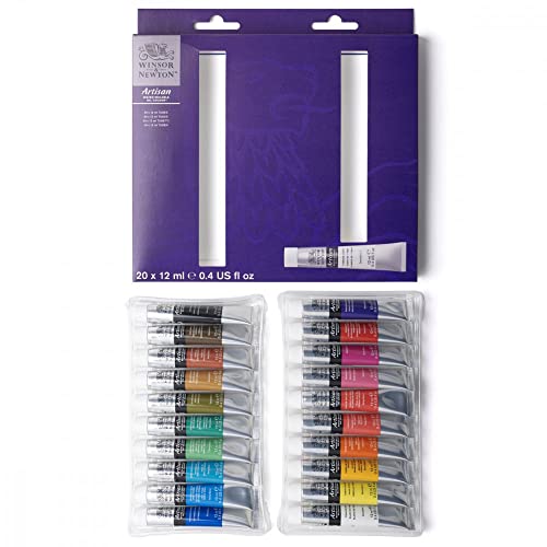Winsor & Newton Artisan Water Mixable Oil Paint Set, 20 x 10ml Tubes | Clean with water; no solvents needed. Color depth, lightfastness, opacity/transparency are the same as traditional oils. - style: Tube Set 20 x 0.4-oz