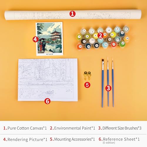TUMOVO Japanese Paint by Number, Ukiyo-e Edo Period Landscape Canvas | Traditional Nature Scene, DIY Adult Paint by Numbers Kit, Cultural Wall Art, Relaxing Weekend Project, 16x20 Inches. - color: Japan Landscape