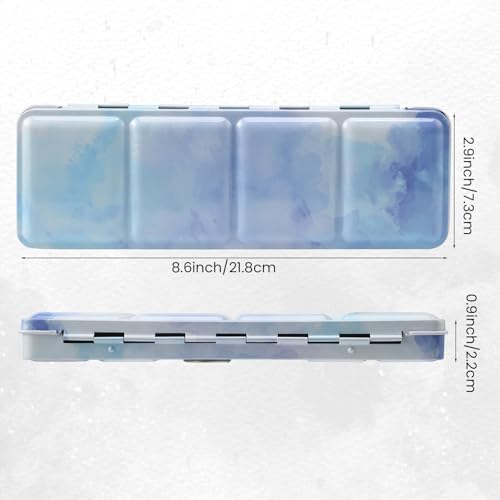 Empty Watercolor Palette Tin with 24 Half Pans, Metal Paint Tray and Mixing Wells, Customizable Travel Watercolor Palette for Plein Air, Studio, and Artists