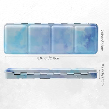Empty Watercolor Palette Tin with 24 Half Pans, Metal Paint Tray and Mixing Wells, Customizable Travel Watercolor Palette for Plein Air, Studio, and Artists