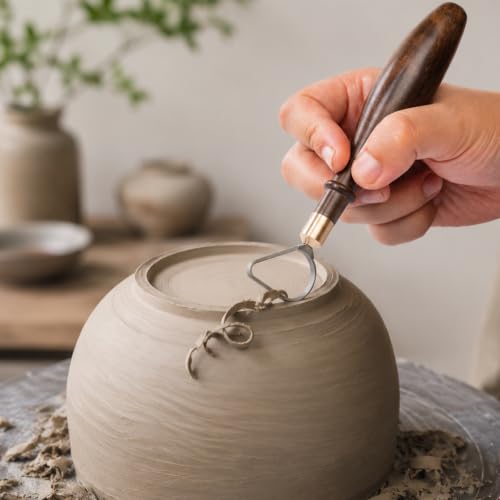 Lxnavihly Pottery Trimming Tool, Pottery Carving Tools, Clay Sculpting Tool | Tungsten Steel Cutter Head, Solid Walnut Handle, Ergonomic, Sturdy and Long-Lasting, Toroidal-Walnut - color: Toroidal-Walnut