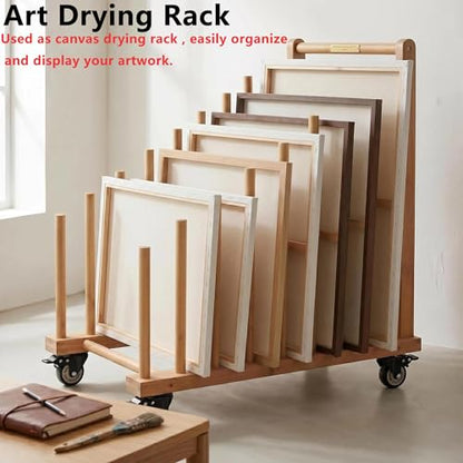 Art Storage Rack with Brake Caster Wheels,Art Drying Rack Wooden Storage Rack for Canvas Frames,Drawing Board Prints,Paper Pads,Perfect for Studios,Galleries, Museums, Art Venues (Large) - size: Large