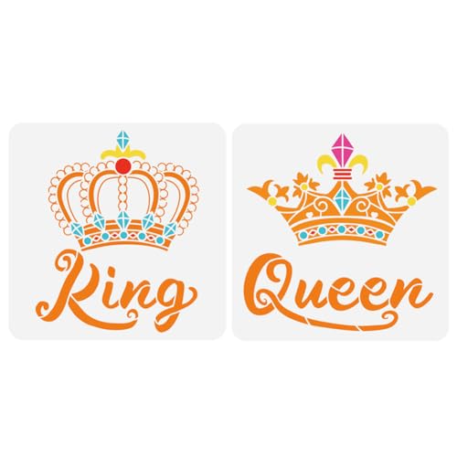 FINGERINSPIRE 2PCS Crown Stencil for Painting 11.8x11.8inch Queen and King Painting Template Retro Crown Pattern Stencil Vintage Theme Craft Stencils for Wall Wood Furniture DIY Home Decor - color: Queen and King Crown