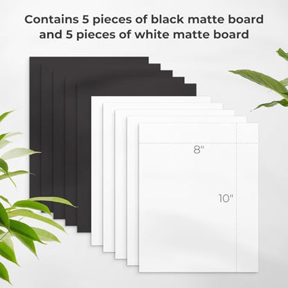 AUEAR 8x10 Uncut Picture Mat Boards, White and Black Matt Boards, 10-Pack - color: Black and White, size: 8x10