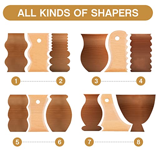 Amylove 7 pcs Big Size Pottery Foot Shaper Tools Pottery Trimming Tools Ceramics Profile Rib Bundle Foot Shaper for for Carving Clay Molds Clay Ceramics, Beech Wood