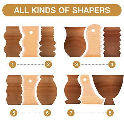 Amylove 7 pcs Big Size Pottery Foot Shaper Tools Pottery Trimming Tools Ceramics Profile Rib Bundle Foot Shaper for for Carving Clay Molds Clay Ceramics, Beech Wood
