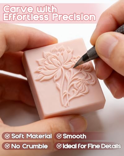 9 Pack Rubber Linoleum Blocks for Printmaking: 2"x2" Square Pink Rubber Stamp Carving Blocks - Soft Linoleum Material for DIY Craft Projects & Handmade Stamps