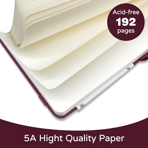 Blank Journal Notebook, A5, 192 Pages 100 GSM Thick Sketch Book for Women Men, Hardcover Leather Unlined Journaling for Work, Notebooks for Writing, 5.8 inches x 8.5 inches (Burgundy) - color: Burgundy, style: a-Blank