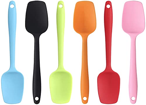 6-Piece Small Silicone Spatula Set, 8.2" Heat Resistant Spoonula | Flexible mini jar scrapers for baking and mixing. Seamless hygienic design. Dishwasher safe. Multi-color set.