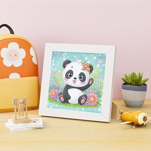 ajepon Panda Diamond Art Kit for Kids - Ages 8-12, Animal Theme with Frame - 7x7 Inch - color: CC580
