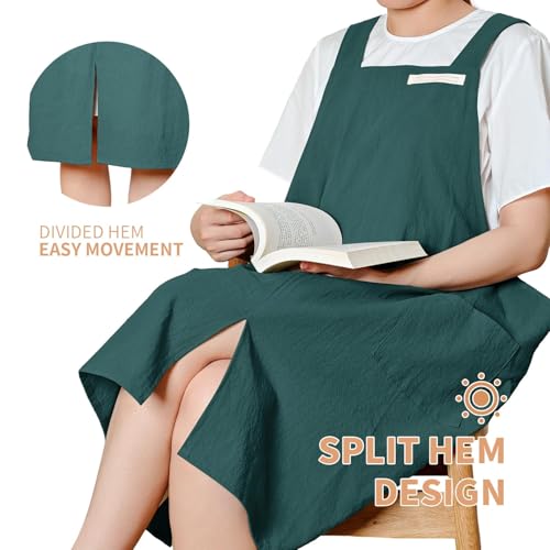 Cotton Apron for Women with Pockets, Cross Back Gardening Apron for Cooking, Baking and Cleaning - color: Teal
