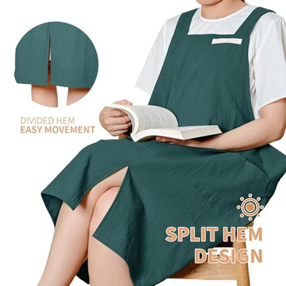 Cotton Apron for Women with Pockets, Cross Back Gardening Apron for Cooking, Baking and Cleaning - color: Teal