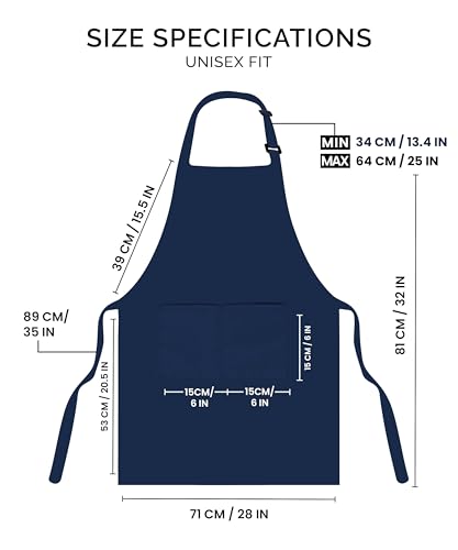 Utopia Kitchen 2 Pack Bib Apron, Adjustable with 2 Pockets, Water and Oil Resistant, Cooking Kitchen Chef Apron for Women Men - color: Navy