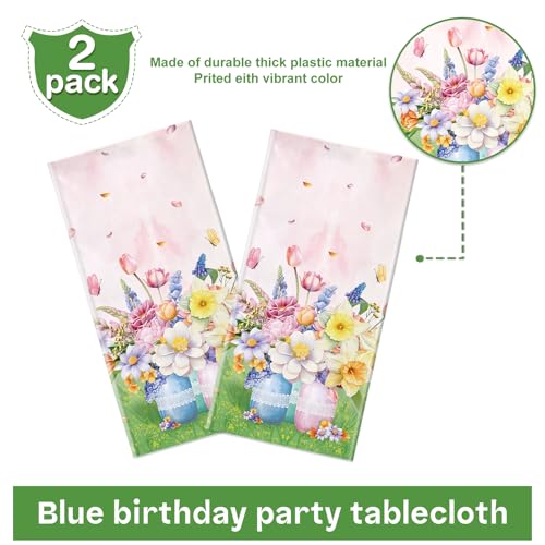 Floral Tablecloth, Pink and Green Garden Design, 2 Pack, Disposable Party Table Covers