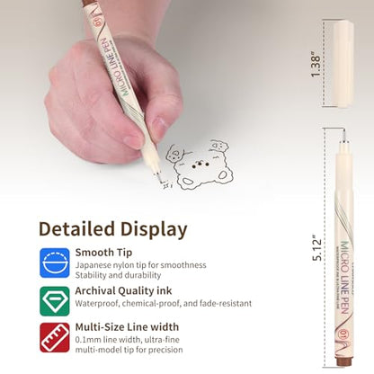 01 Micro Fine Point Pen Set - 12 Waterproof Archival Ink Colors, 0.25mm Fineliner Pens for Art Illustrations, Sketching, Anime, Manga, Technical Drawings & Scrapbooking-fan - color: 12 Colors-W