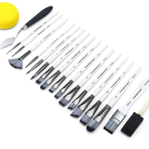 Transon 20Pcs Art Paint Brush Kit with Storage Case, 16 Brushes + Foam Brush Spatula Sponge for Acrylic Oil Watercolor Gouache, Adults Teens Beginners Art Supplies - color: White