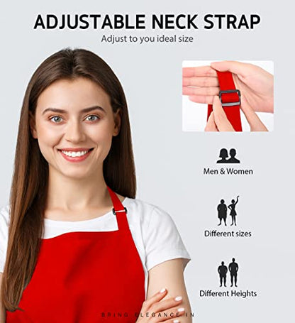 Syntus Apron for Men Women, Adjustable Cooking Kitchen Apron with 2 Pockets | Machine Washable, Firm Stitching, Stain Resistance, Long Tie Straps, 2 Pockets, Versatility, Unisex Use, Gift, BBQ - color: Basic Red, style: 2 Polyester
