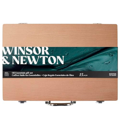 Winsor & Newton Winton Oil Colour, Wooden Paint Set 8 x 37ml Tubes (includes Liquin, Sansodor, 2 Brushes, Knife, Cloth, Godet)