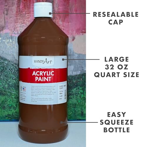 Handy Art Student Acrylic Paint, Burnt Umber, 32 oz Bottle, Semi-Gloss - color: Burnt Umber, size: 32 Fl Oz