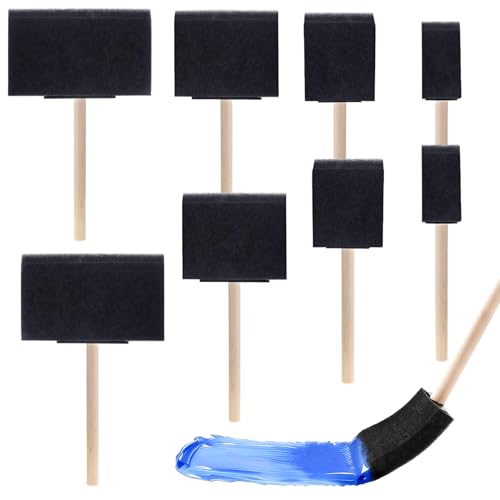 8 Pcs Foam Paint Brushes, 4 Sizes Wood Handle Sponge Paint Brush, 1" 2" 3" 4" Brushes for Painting, Staining, Varnishes, Acrylics, Large Area and DIY Craft Projects