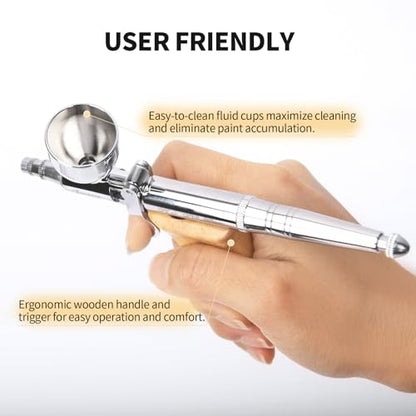 Airbrush Guns for Painting, Double Action Trigger Airbrush Kit with 0.3mm/0.5mm/0.8mm Needles/Nozzle Sets, Replaceable Fluid Cup, Airbrush Spray Set for Painting Nails Cake Tattoo - color: W001-Burlywood