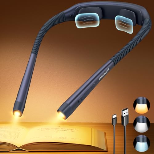 Glocusent Neck Light with Timer, 100 Hours Book Light for Bedtime Reading | Neck Reading Light, 3-Color, 5 Brightness, Bendable, Ergonomic, 1600mAh, Rechargeable, Eye Care, Sleep Aid, Travel Lock, Gift - color: Navy Blue