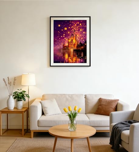CraftBliss Paint by Numbers for Adults, Magical Sky Lantern Castle, DIY Acrylic Oil Painting Kit on Canvas, Fantasy Landscape Wall Art for Beginners, Home Decor Gift for Art Lovers, 12x16 inch