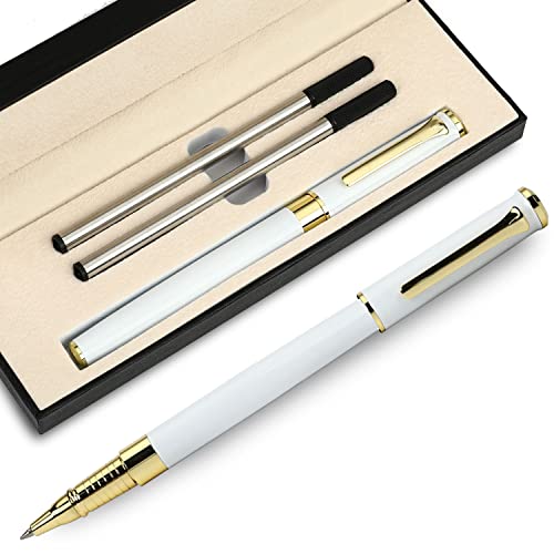 YIVONKA Luxury Ballpoint Pen Black Refill Line width 0.5mm,Best Office Pen Gift for Men & Women Professional Executive,Nice BallPens Classy Gift Box (White) - color: White