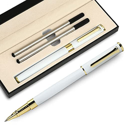 YIVONKA Luxury Ballpoint Pen Black Refill Line width 0.5mm,Best Office Pen Gift for Men & Women Professional Executive,Nice BallPens Classy Gift Box (White) - color: White
