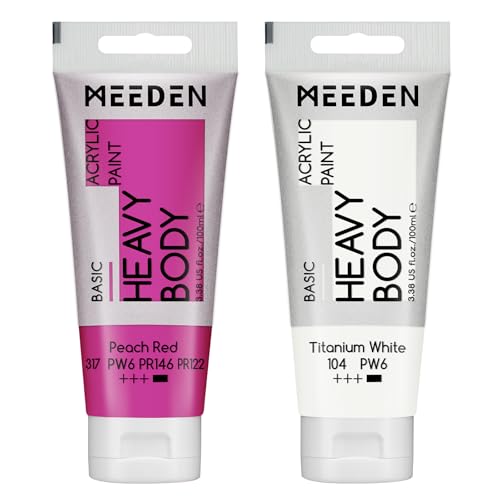 MEEDEN Acrylic Paint Peach Red: 100ml/3.38oz x 2 with Titanium White | Heavy Body Artist Acrylic Paint Set for Canvas, Wood & Craft, Non-toxic Creamy Art Paint with Titanium White for Mixing - color: Peach Red, size: 2 Tubes