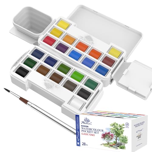 PHOENIX Twist Travel Watercolor Paint Set - Mini Watercolor Palette, 24 Colors Half Pan Portable Pocket Set with Watercolor Painting Kits - color: 24 Twist Colors