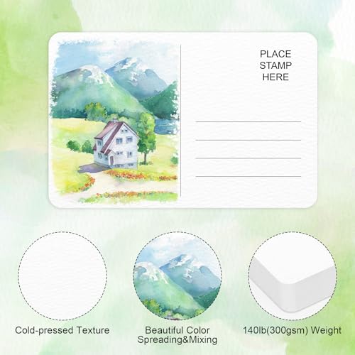 Prudiut 50 Pack Watercolor Postcards, 4x6 Inch, 140Lb Cotton Paper | Blank Mailing Cards for Painting, Invitations and Diy; Absorbent Cotton Paper, Durable Texture, Ideal for Kids and Adults