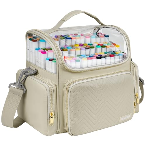 Marker Organizer Case for 200+ Markers,Travel Marker Storage Bag with Dividers,Marker Organizer Holder for Paint Brushes,Colored Pencils and Other Art Supplies,Bag Only,Apricot - color: Apricot