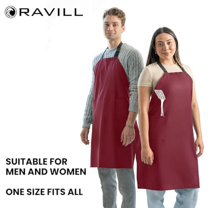 Waterproof Aprons For Men and Women with Pockets | 35" Long Work Aprons for Dishwashing, Dog Grooming, Cleaning - Plastic Dishwasher Apron - Water Resistant Kitchen Apron - color: Red