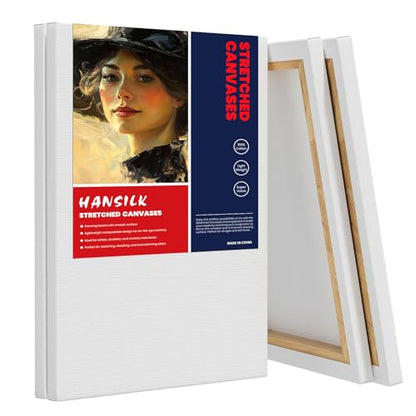 Stretched Canvases for Painting, 12x16 Inch Painting Supplies for Artists, Blank Canvas Pack, 4-Pack for Acrylic, Oil and Gouache Paints - size: White-12×16