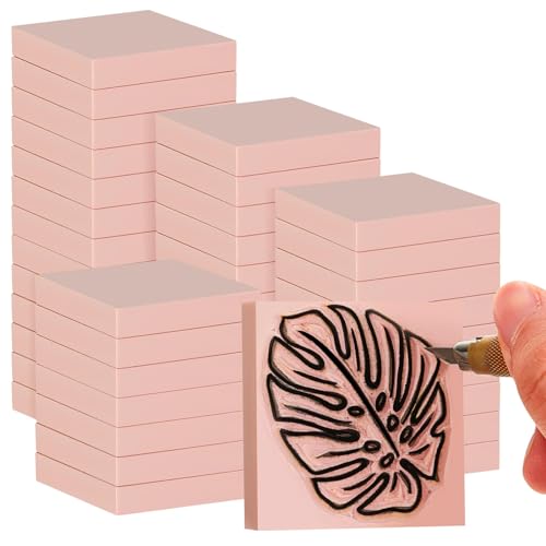 Frienda 48 Pcs 2" x 2" Rubber Carving Block Printmaking Stamp, Pink - color: Pink