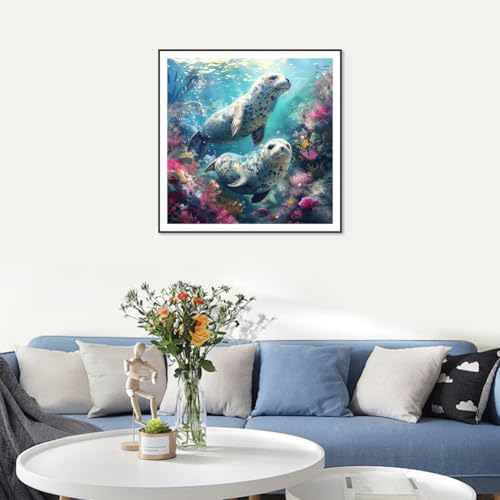 Anuver Diamond Painting Kits for Adults Seal, Round Diamond Art Kits for Beginners, 5D DIY Full Drill Crystal Gem Painting Kits for Home Wall Decor 12x12Inch, Animal