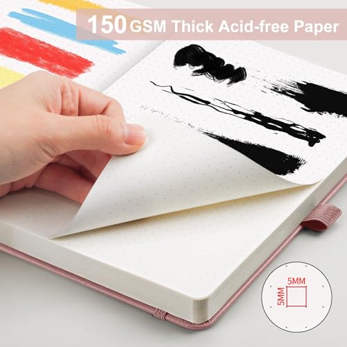 AHGXG Dotted Journal, 150 GSM Paper, 128 Pages, A5 (5.7'' X 8.3'') - color: Rose Gold, style: A5-Dotted-150G