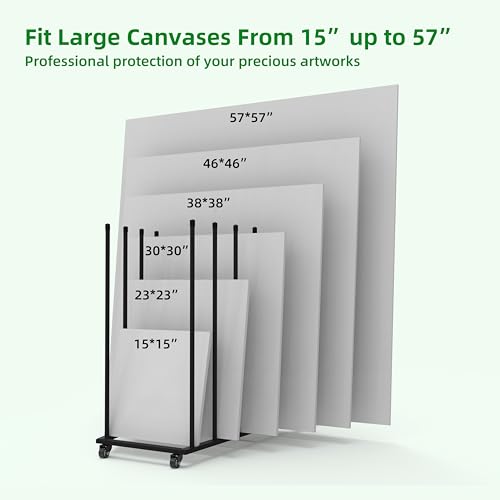 Art Storage Rack, Art Canvas Storage, Canvas Boards Rack Art Storage with Handle & Caster Wheels for Drawing Board, Panel, Paper Pad for Art Studios, Artworks, Gallery, Black